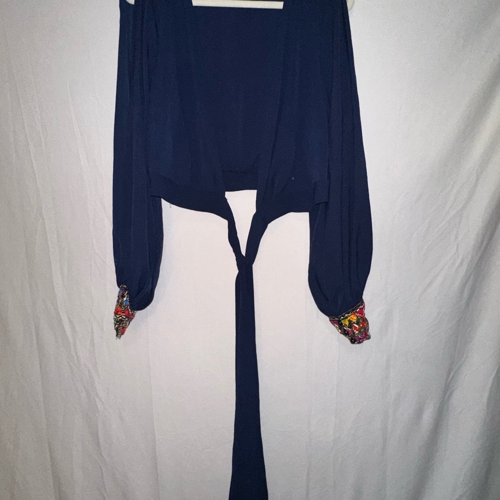 Valentine Navy Long Sleeve Tie-Front Top